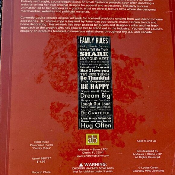 Puzzle Louise Carey Family Rules 1000 Pc Panoramic Jigsaw 13+ Summer Family Fun - Picture 2 of 4